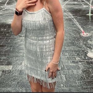 SHEIN Silver Fringe Midi Dress